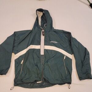 VTG Notre Dame Fighting Irish Grn Hooded Windbreaker Jacket Sz L SEE DESCRIPTION